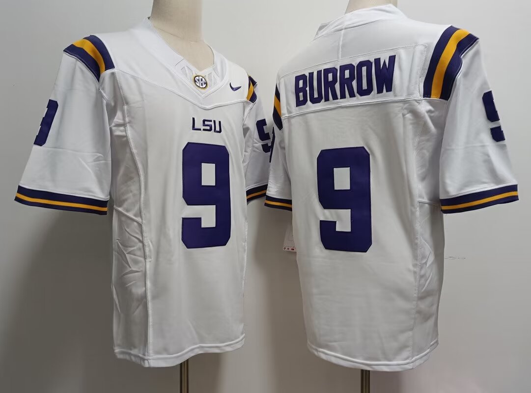 2024 NCAA Men LSU Tigers #9 Joe Burrow white Nike jersey